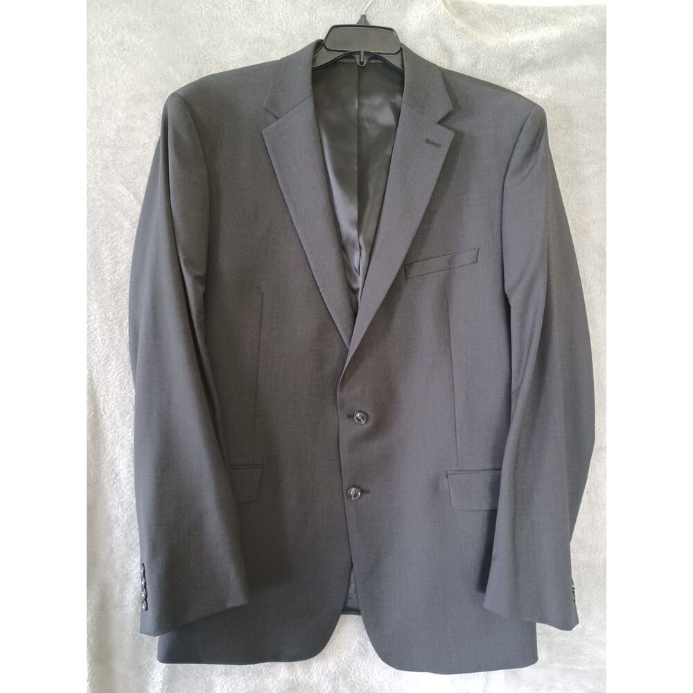 Calvin Klein 50L Slim Fit Sport Coat Solid Gray Wool Spandex Classic Preppy Mens